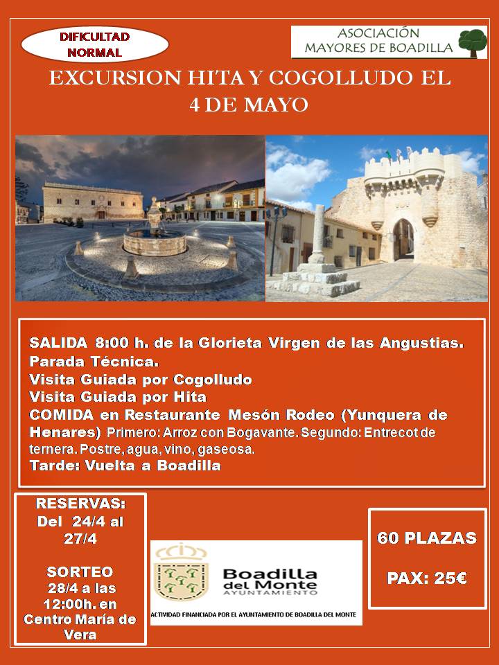 EXCURSIN A HITA-COGOLLUDO (4 MAYO 2023, SALIDA A LAS 8:00 h)